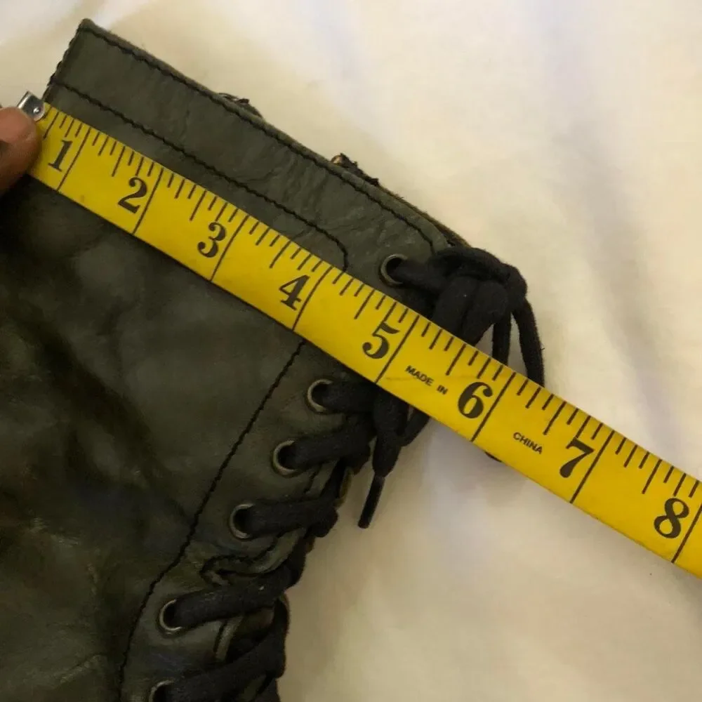 Green Steve Madden Troopa Military Combat Biker Ankle leather lace-up boots Goth